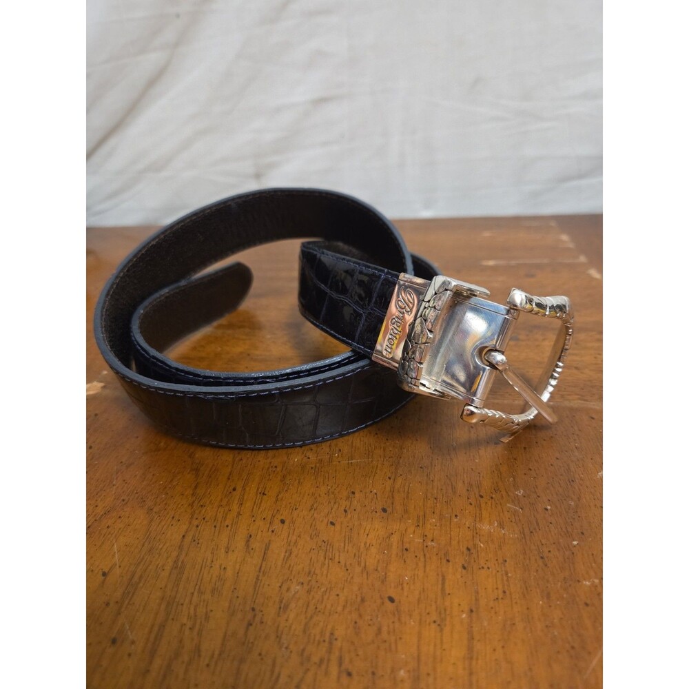Brighton Reversible Belt Black Croc Embossed Bronze Snake Size Medium 32 B40536